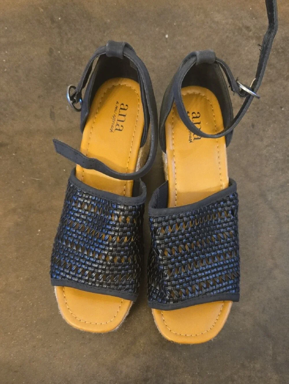 a.n.a Navy Woven Espadrille Platform Wedge Sandals